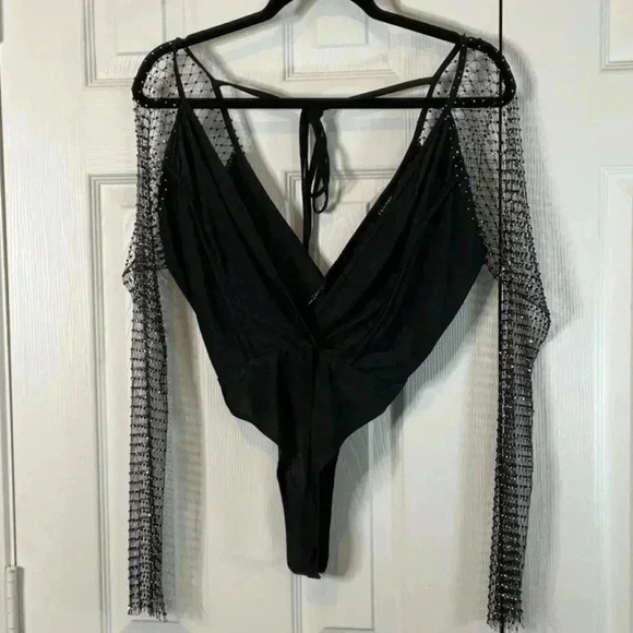 Envme Luna Black Bodysuit With Rhinestone Sleeves Size S - Picture 6 of 16